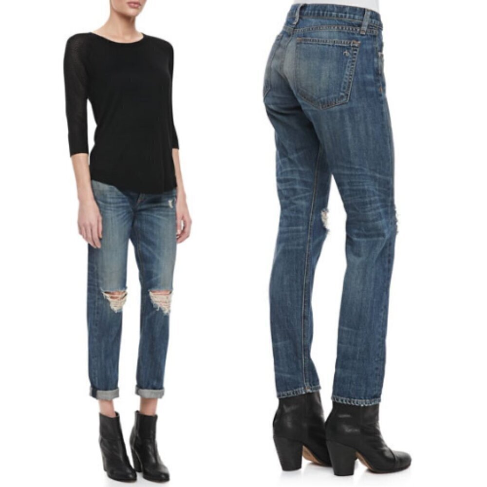 rag & bone/JEAN Boyfriend Buckley Ripped-Knee Jeans 28848